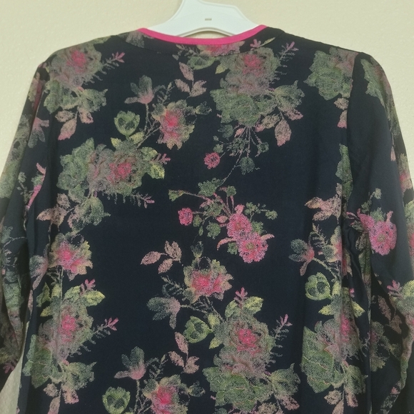 NEERU KUMAR women's floral tunic black and pink sz S buttons v neck tunic Dress - Picture 13 of 13